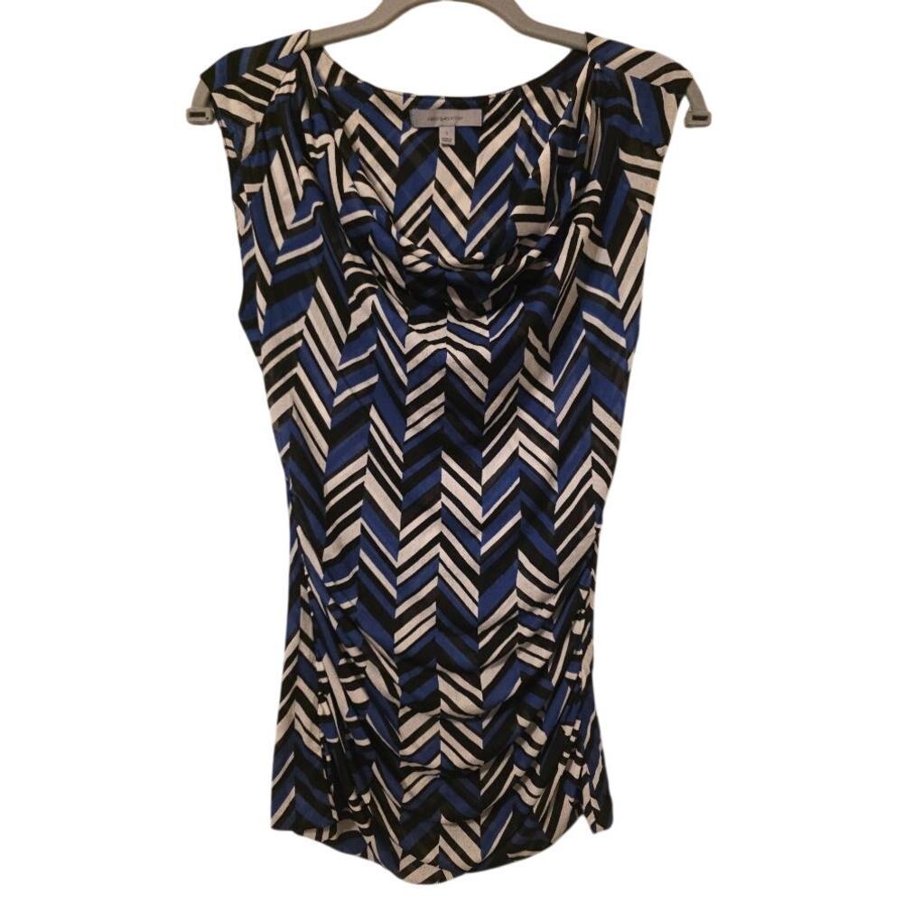 Classiques Entier Silk Chevron Top Women’s Small Blue Black Cowl Neck Y2K - Picture 1 of 6